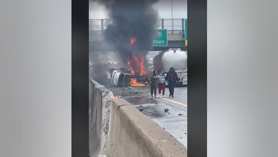 7 sent to hospital in fiery crash with semi-truck that shut down I-75 on both sides in Detroit