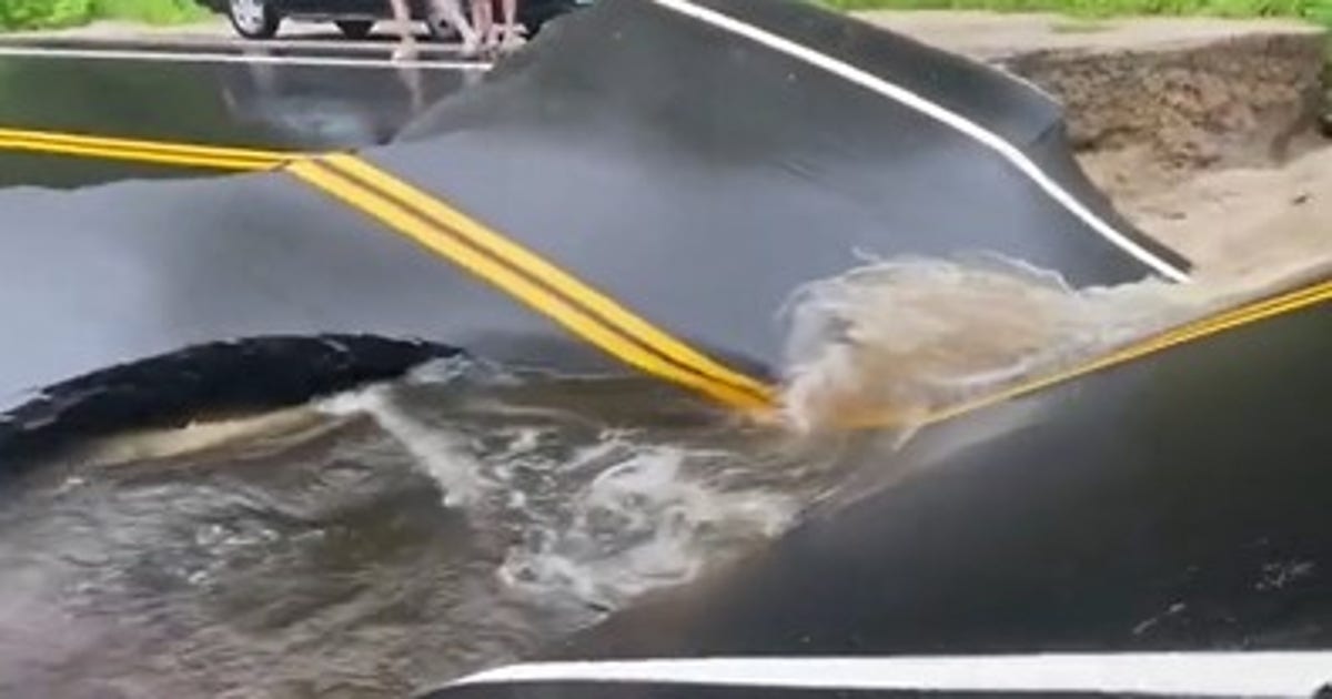 Watch: New Hampshire road buckles during flash flood | FOX 2 Detroit