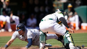 Rodriguez and Detroit relievers combine to blank Oakland 2-0 in A’s last home game