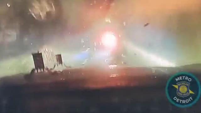 VIDEO: Speeding driver goes airborne, hits 3 people after slamming into MSP vehicle on Southfield Freeway