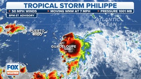 Tropical Storm Philippe makes landfall in Barbuda and will continue to strengthen