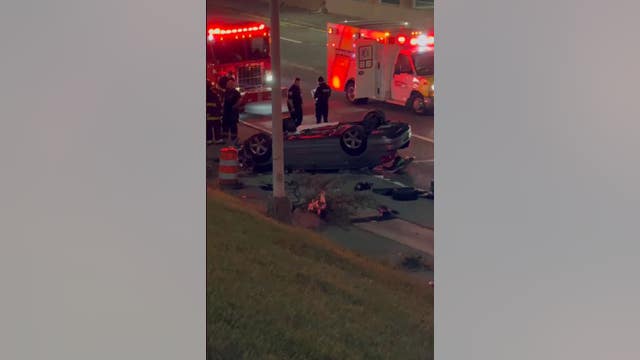 Car drives off I-96 service drive, crashing upside down, killing driver on freeway