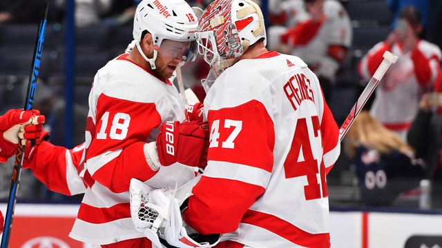 James Reimer stops 23 shots to help lift the Red Wings past the Blue Jackets 4-0