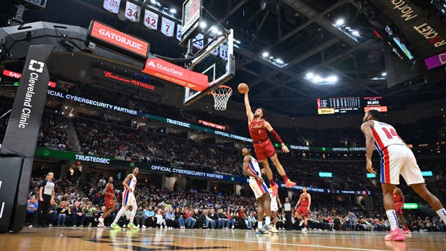 Darius Garland scores 28 points for the Cavaliers in a 108-100 win over Pistons in tournament play