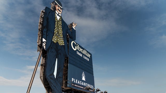 Former trade center's 'Gibraltar man' gets makeover as cannabis company breaks ground on new business