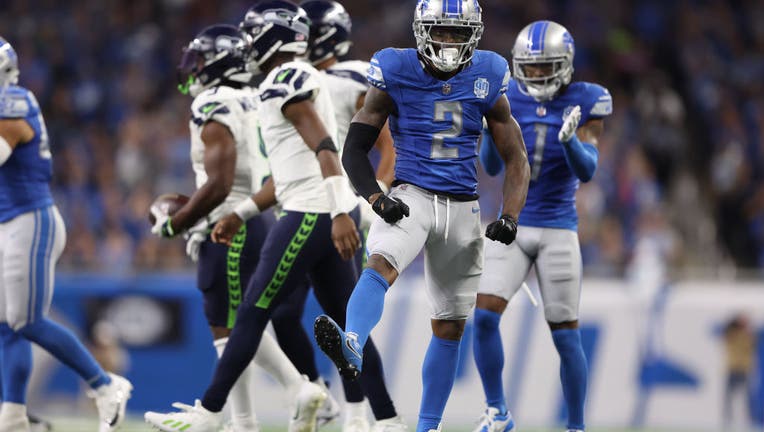 DETROIT, MICHIGAN - SEPTEMBER 17: C.J. Gardner-Johnson #2 of the Detroit Lions reacts after a play during the first quarter in the game against the Seattle Seahawks at Ford Field on September 17, 2023 in Detroit, Michigan. (Photo by Rey Del Rio/Getty Images)