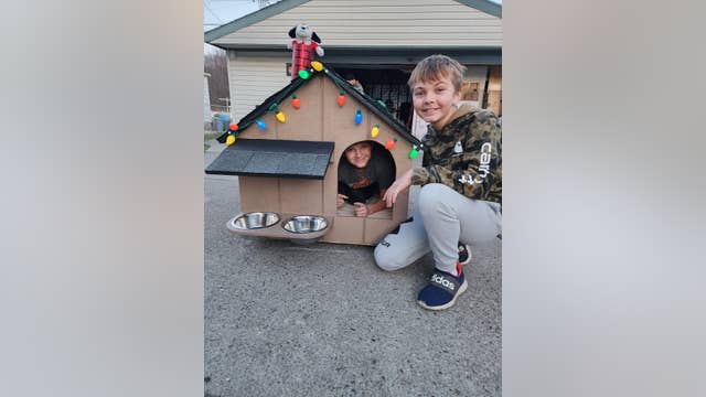 Children build doghouse for charity auction happening today