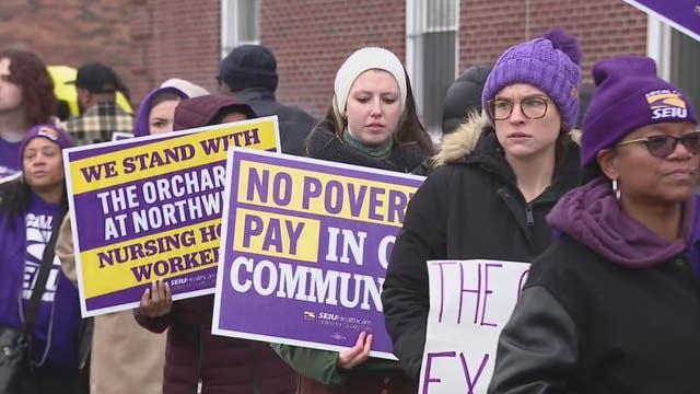 Nursing and rehab workers picket over low wages, long hours in Detroit
