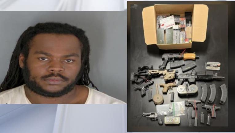 Zerell Archie, left, and drugs and weapons seized by police.