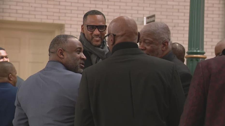 Pershing and MSU great Steve Smith, center, gathers with other Detroit hoops legends at The Henry Ford.