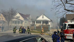 Garage collapses from fire, flames spread to back of house in Wyandotte