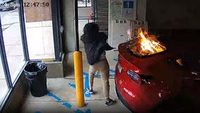 VIDEO: Arsonist torches Tesla inside Detroit parking garage