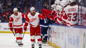Perron scores late to lift the Red Wings over the Lightning 4-2