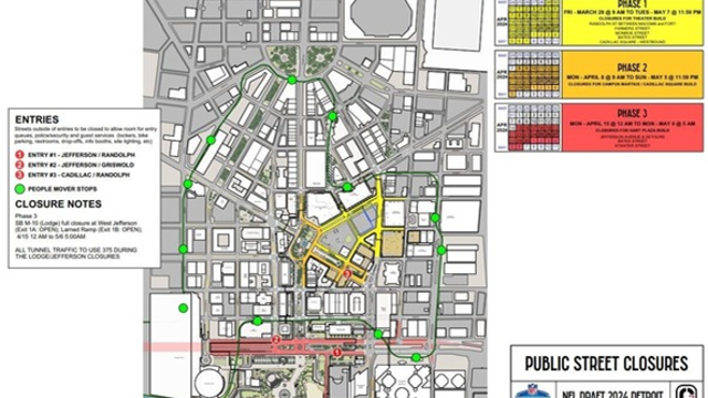 Phase 3 of NFL Draft-related road closures in Detroit now in effect