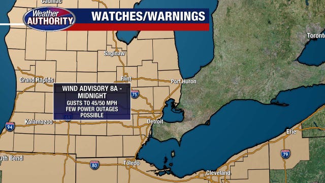 Metro Detroit weather: Wind Advisory with 45-50 mph gusts possible today