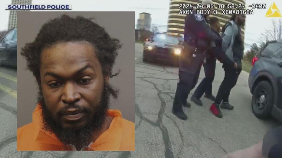 Suspect Aaron Michael Brown, left, police bodycam video of him arrested after the Chipolte shooting.
