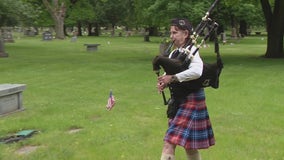 Bagpiper plays her heart out in Royal Oak cemetery on Memorial Day