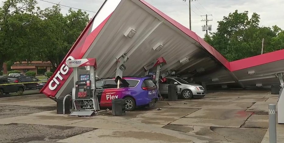 Metro Detroit severe weather leaves child dead, collapses gas station