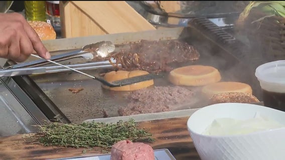 Preparing a July 4th All American Onion Soup Burger