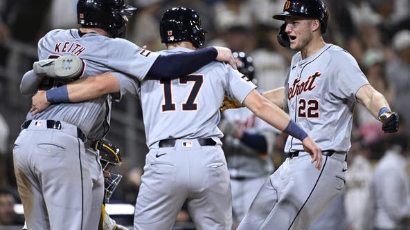 Meadows hits a 2-out grand slam in the 9th inning to lead the Tigers to 4-3 win over the Padres