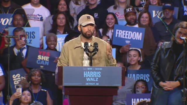 Eminem welcomes Obama to Detroit for Harris rally: 'The spotlight is on us, go out and vote'