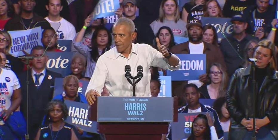 Obama rallies voters for Kamala Harris in Detroit before packed Huntington Place
