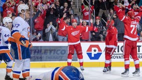 Raymond scores with 51 seconds remaining as Red Wings beat Islanders 2-1