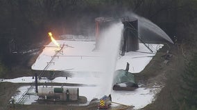 Crews respond to oil well fire at General Motors proving ground in Milford