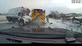 Dramatic I-94 video shows jack-knifed semi crash into emergency vehicles in west Michigan