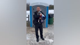 Puppy found abandoned in freezing porta potty at Michigan park