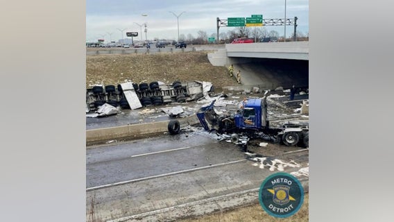 Semi rolls over on I-94 near Detroit airport, ramp closed