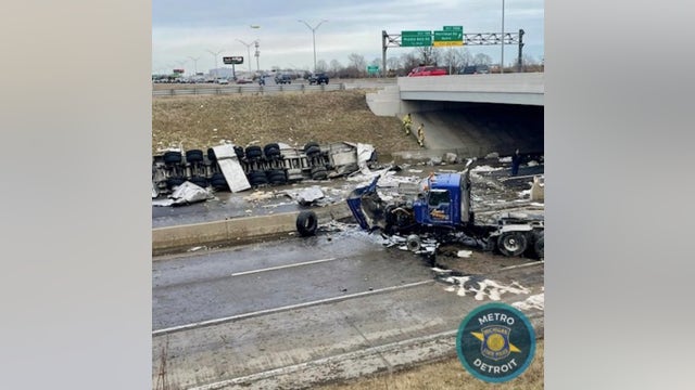 Semi rolls over on I-94 near Detroit airport, ramp closed