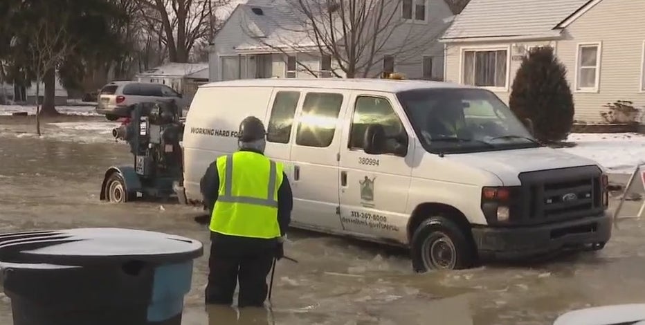 Detroit street flooded and frozen after water main break