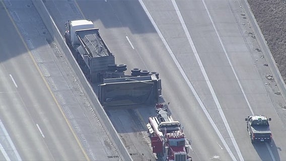 SB Lodge Freeway closed at Southfield Freeway for overturned gravel hauler