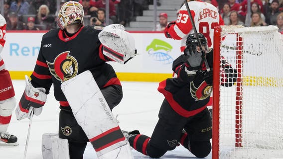 Ullmark stops 48 shots, Cozens scores winner as Senators edge Red Wings 2-1
