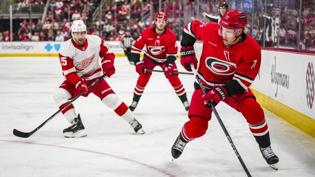 Roslovic’s goal, assist help Hurricanes beat Red Wings 4-2 to win 6th straight