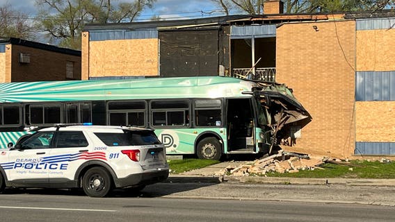 Bus hits apartment building in Detroit after driver has medical emergency