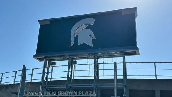 MSU Spartan head from back of big screen for sale