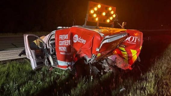 MDOT courtesy patrol vehicle smashed on I-75 crash