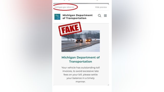 Warning issued for toll road scam using Michigan.gov link, image mimicking MDOT website