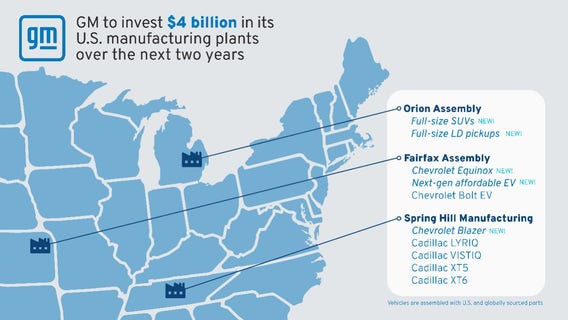 General Motors investing $4 billion in Michigan, Kansas, and Tennessee assembly plants