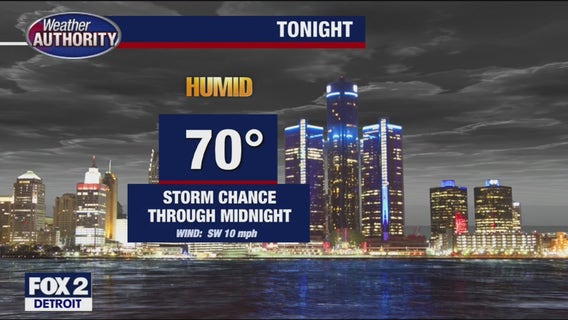 Humid with a storm chance overnight Monday into Tuesday morning
