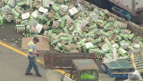 Crash on I-94 closes freeway, spilling bottles in Ann Arbor