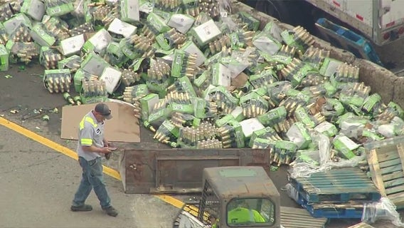 Crash on I-94 closes freeway, spilling bottles in Ann Arbor