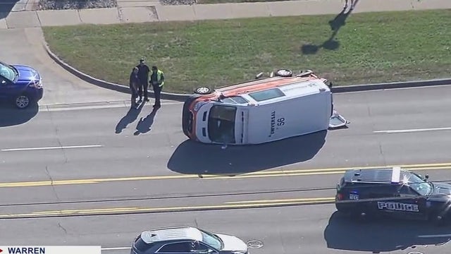 Rollover ambulance crash from SUV collision in Warren