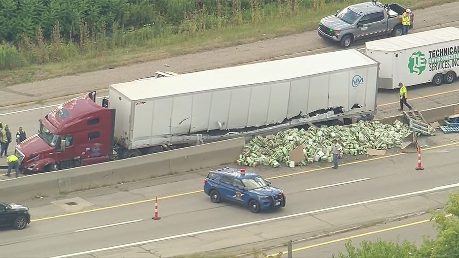 Crash on I-94 closes freeway, spilling bottles in Ann Arbor | FOX