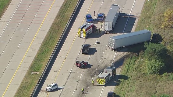 I-96 crash involving semi-trucks, overturned vehicle close highway outside Metro Detroit