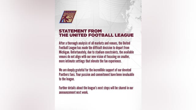 UFL pulls plug on Michigan Panthers; franchise to relocate