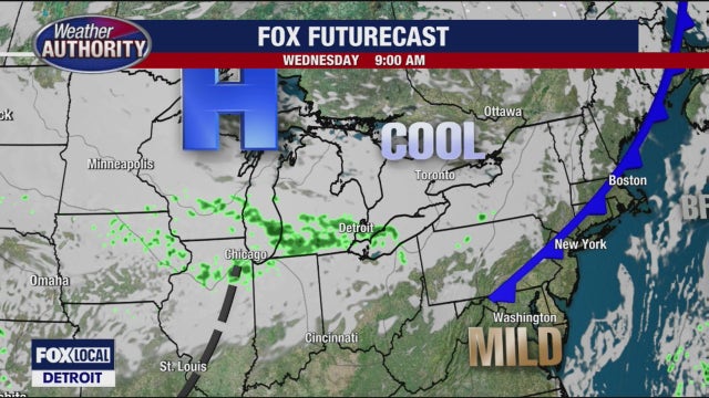 A cold front moves in, making it cool and dry Tuesday