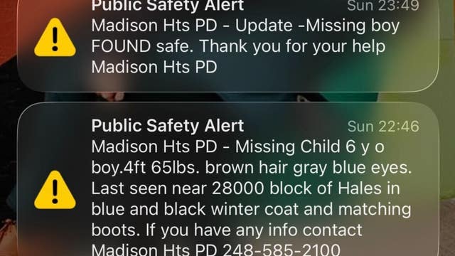 Phone alerts about missing 6-year-old Madison Heights boy are old; county notified of error